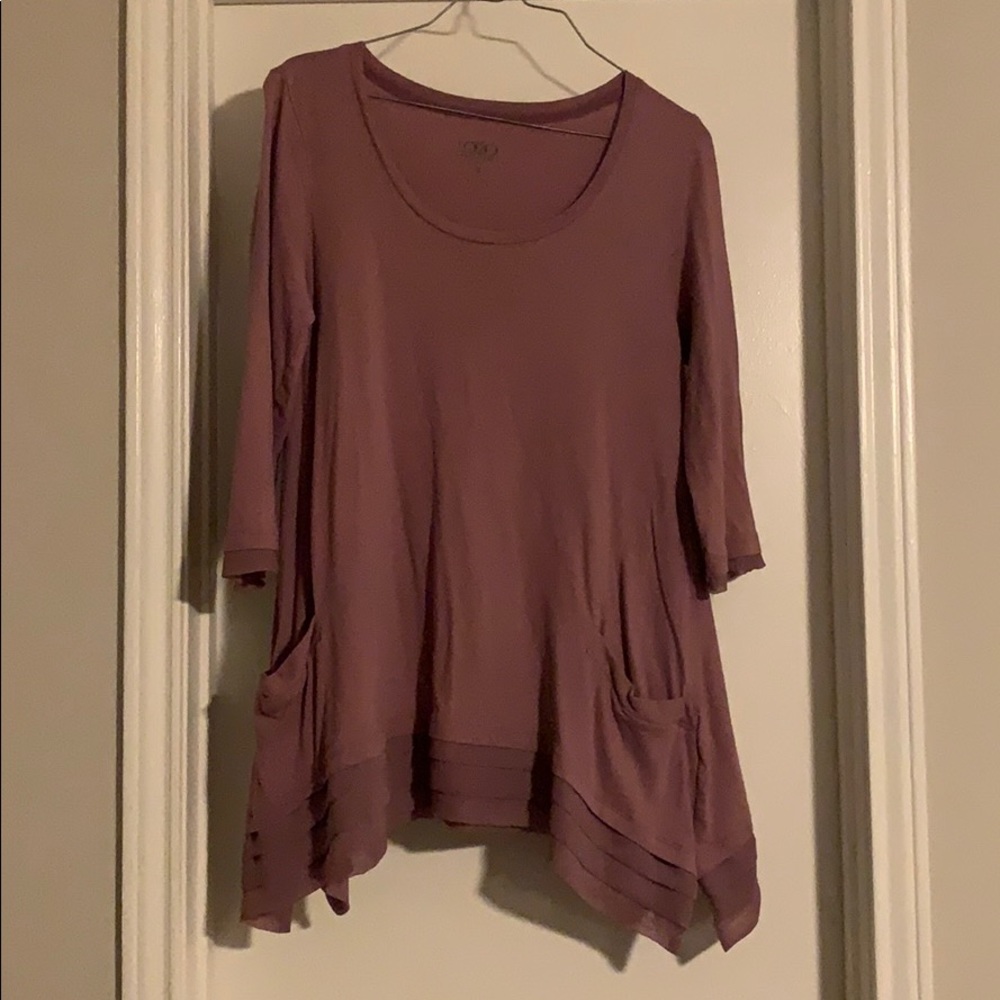 3/4 sleeve tunic with chiffon hem